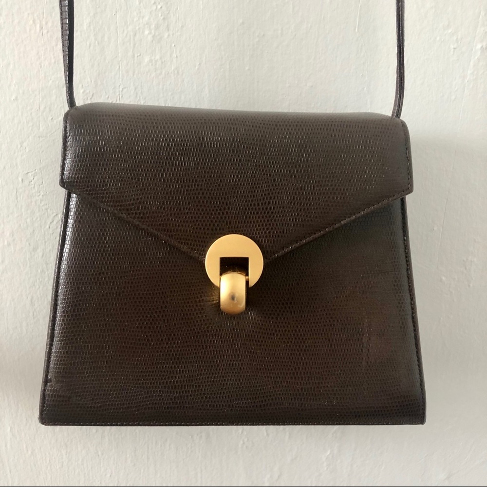 Brown Faux Croc Crossbody Mini Bag